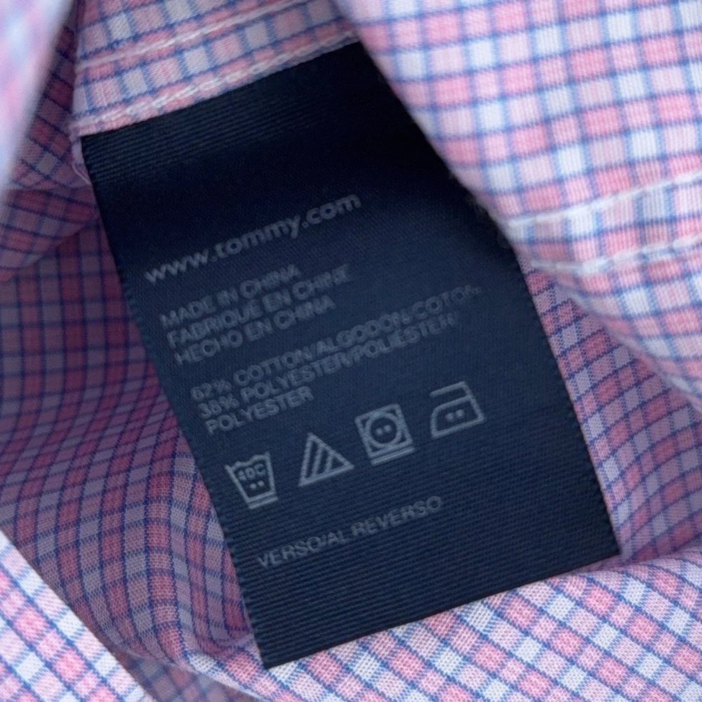 Tommy Hilfiger Button Down Shirt Kids 10 Cotton Polyester Pink Blue Check